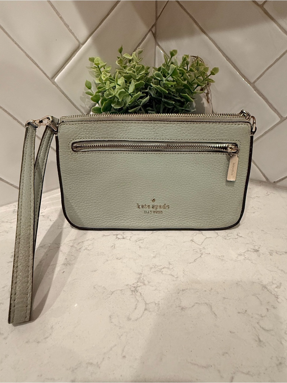 kate spade Pale Mint Leather Wristlet Clutch